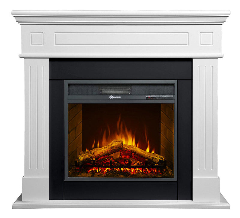 Camino Elettrico da Pavimento Effetto Fiamma 110x25x95 cm 900W/1800W in Legno Bianco