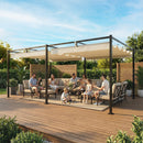 Pergola da Giardino 570x295 cm con Tettuccio Scorrevole UV50+ in Metallo Beige      