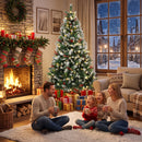 Albero di Natale Innevato Ø115x180 cm con 250 LED a 2 Colori Telecomando 11 Modalità Pigne e Bacche Rosse in PVC      