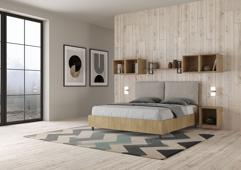 Letto Matrimoniale Struttura Quercia con Cuscini in Similpelle Egos Antea Tortora Varie Misure