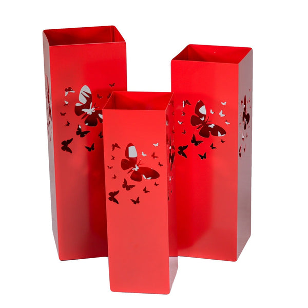 Set 3 Portaombrelli in Metallo 20x20H60cm Farfalle e Cerchi Rosso online