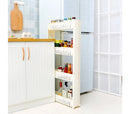Carrellino da Cucina 54x102x12 cm 4 Ripiani con Ruote in Plastica Bianco