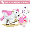 Cavallo a Dondolo Unicorno per Bambini in Legno e Peluche Unicorno Bianco