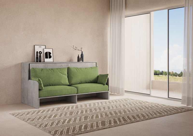 Letto Singolo A Scomparsa Kando Con Divano Con Materasso Cemento e Verde      