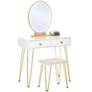 Consolle Trucco 2 Cassetti 80x40x136 cm con Specchio e Sgabello Bianco