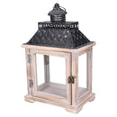 Lanterna in Legno sbiancato rettangolare con tetto nero cm 24x16xh39