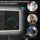 Specchio Bagno da Parete LED Antiappannamento 80x100 cm Speaker Bluetooth e Pulsanti Touch in Vetro Temperato  