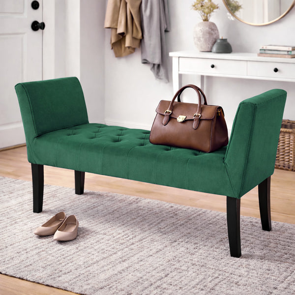 online Panca Fondoletto Ingresso 111x40x60 cm con Piedi in Legno e Rivestimento Velluto Verde