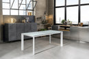 Tavolo Allungabile 122/182x80x76 cm in Metallo con Top in Vetro Bianco
