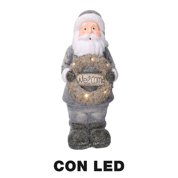 online Pupazzo Babbo Natale in Resina con Led con ghirlanda grigio cm 21,5x19,5xh51
