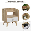 Comodino 1 Cassetto e Mensola 37x30x48 cm in Legno Rovere e Bianco