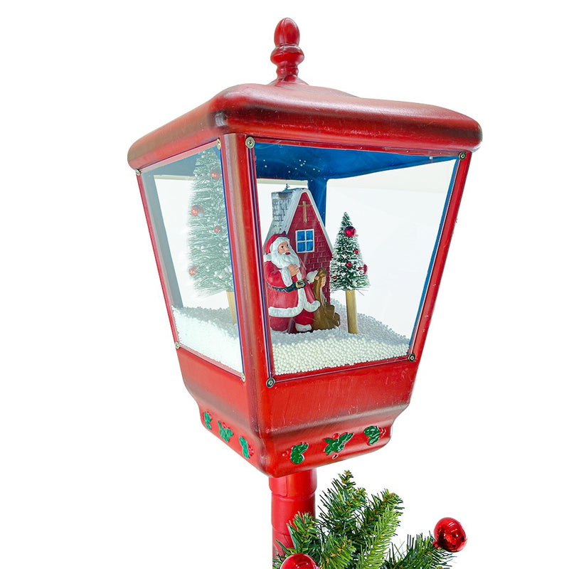 Lampione Rosso Natale H195 cm Decorazione con Suoni Mini Lucciole e ghirlanda