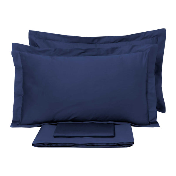 acquista Set Lenzuola Matrimoniale Sopra Sotto e Federe Tinta Unita Garrini Clarice Blu