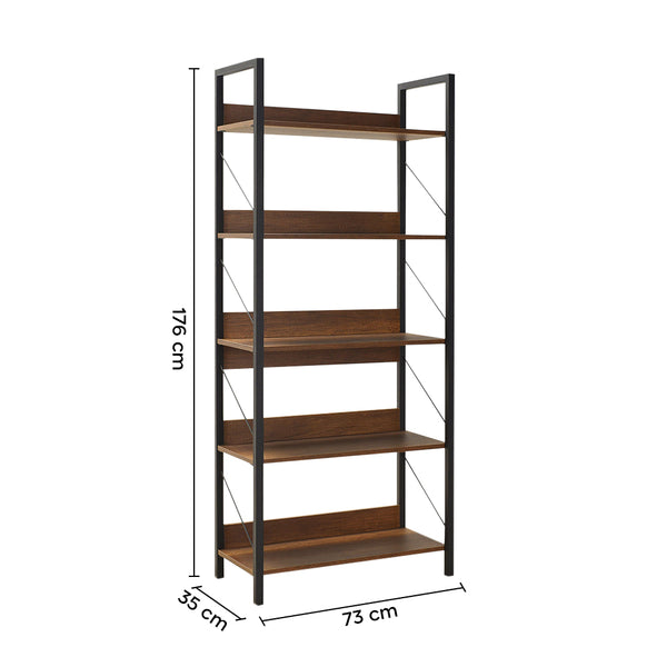 sconto Libreria in Legno 73x176x35 cm Scaffale 5 Ripiani per Ufficio Noce