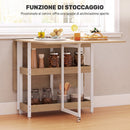 Tavolo Pieghevole 80-133x80x75 cm con Ruote Ribalte e Vani Aperti in Truciolato e Metallo Color Legno      