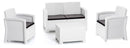 Set Salotto da Giardino Divano 2 Poltrone e Tavolino in Polipropilene Effetto Rattan New York Bianco