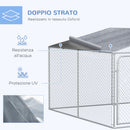 Gabbia Kennel per Cani da Esterno 400x400x232 cm in Metallo e Tetto in Tessuto Oxford Argento