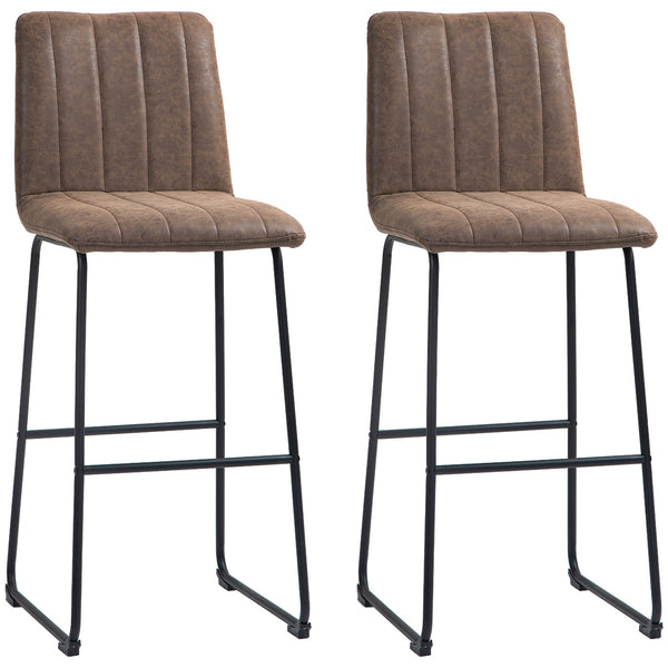 Set 2 Sgabelli da Bar con Poggiapiedi 44x50x109 cm in Pelle PU Marrone Scuro acquista