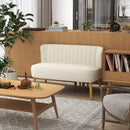 Divano 2 Posti Design Moderno 117x56.5x77 cm Tessuto Effetto Lino e Legno di Caucciù Crema   
