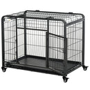 Box Kennel per Cani Pieghevole 94x58x69.5 cm a Doppia Porta con Blocco 4 Ruote e Fondo Rimovibile Grigio      