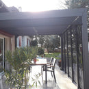 Pergola da Giardino 3,6x3 m in Alluminio con 4 Pannelli Moucharabieh e Tenda Laterale Grigio Antracite