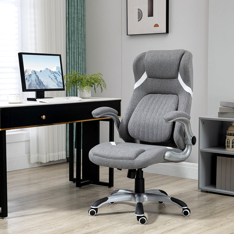 Sedia da Ufficio Presidenziale 68x76x109-117 cm con Supporto Lombare in Tessuto Traspirante Effetto Lino Grigio – acquista su Giordano Shop