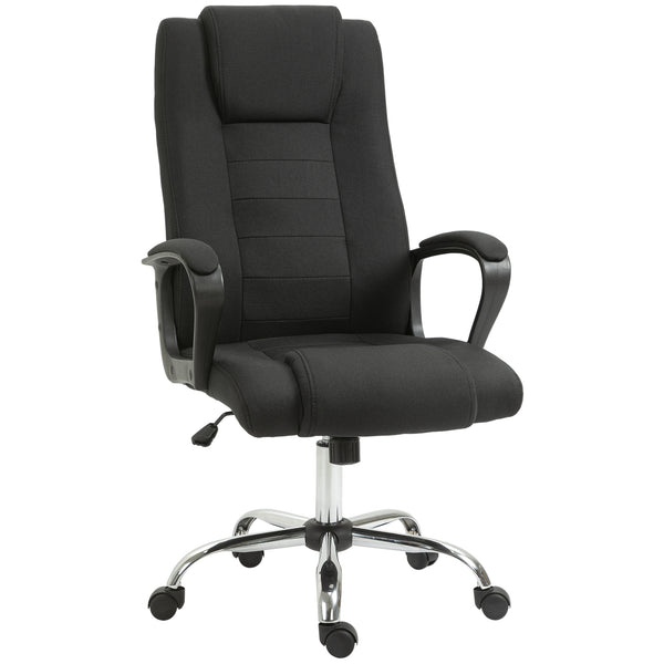Sedia da Ufficio Ergonomica Basculante e Imbottita 62x76x110-119 cm in Poliestere Effetto Lino Nero acquista