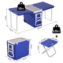 Set Tavolo da Campeggio con Box Refrigerante e 2 Sedie Pieghevoli 