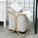 Cesto Portabiancheria 2 Sezioni con Coperchio 55x40x62 cm in Bambù e Poliestere Grigio 