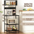 Scaffale da Cucina 60x42x153 cm con Multipresa per Microonde con Ripiani e Ganci Stile Industriale Legno e Acciaio Nero      