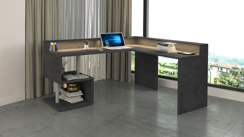 Scrivania Angolare a Giorno 181x160x60x92,5h cm Esse Report Grigio  