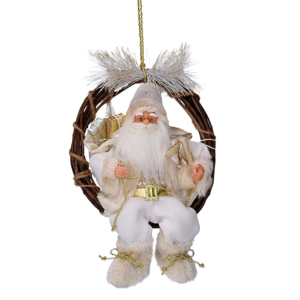 online Pupazzo Babbo Natale in Tessuto su ghirlanda bianco oro cm 23,5x13,5xh30