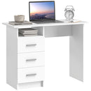 Scrivania 100x40x75 cm con 3 Cassetti e Vano a Giorno in Legno Bianco  