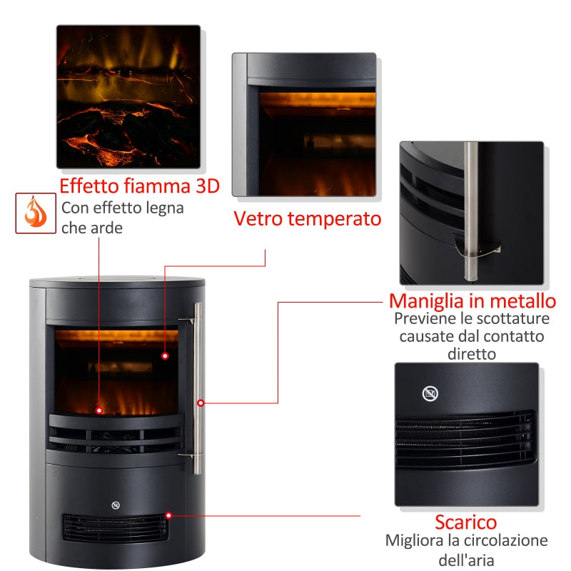 Camino Elettrico da Terra Effetto Fiamma 1800W Nero 