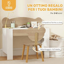 Set Scrivania 80x41x74,5 cm per Bambini 3-8 Anni con Cassetto e Sedia con Schienale a Orsetto in MDF e Legno di Pino Color Legno      