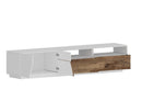 Mobile TV 2 Ante 2 Cassetti 200,1x43x46 cm Alien Bianco Lucido e Acero Pereira