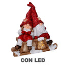 Pupazzo Babbo Natale con Led in Resina con bimba rosso cm 40x26xh15