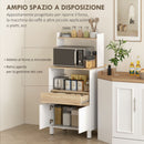 Credenza Mobile per Microonde 60x40x131 cm Mensole con Retro Aperto in Legno Bianco      