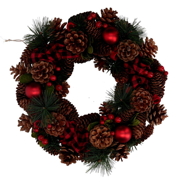 prezzo Coroncina rosso scozzese con pigne cm Ø33xh8