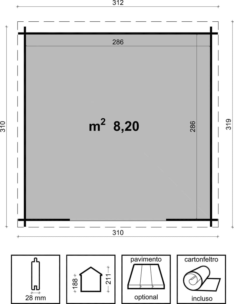 Casetta Box da Giardino Porta Utensili 310x310 cm in Legno Alina