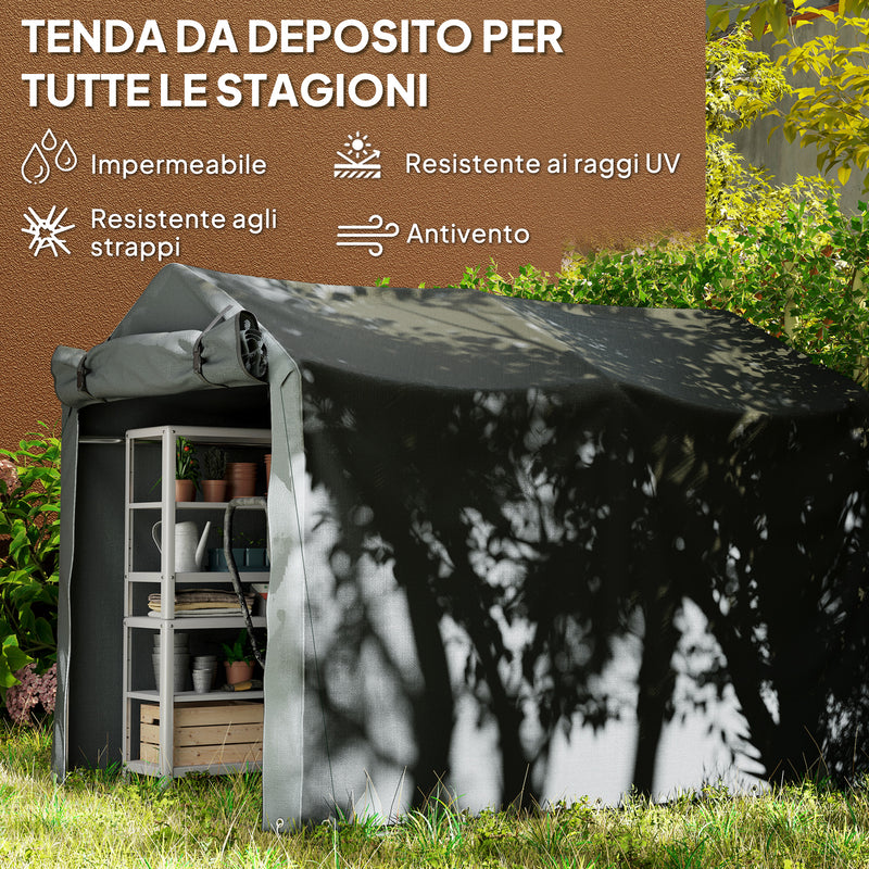 Tenda Garage con Ingresso Avvolgibile 220x157x165 cm con Corde e Picchetti in Metallo Zincato e P Grigio Scuro  