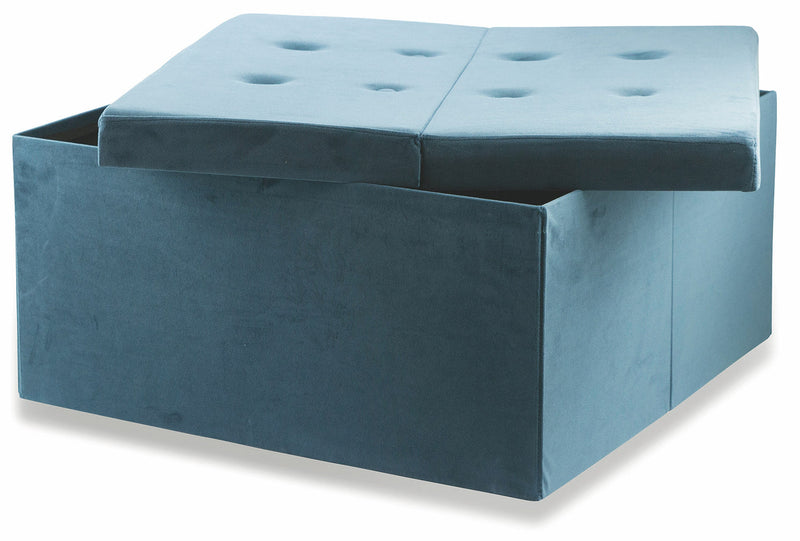 Pouf Poggiapiedi Contenitore 76x75x37,5 cm in Velluto Soriani Blu