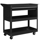 Carrello 3 Livelli 82x35x76 cm con Cassetto Porta Utensili Laterale e Maniglia in Acciaio Nero      