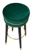 Sgabello Bar Paris Ø35x74 cm in Legno e Tessuto Vellutato Verde