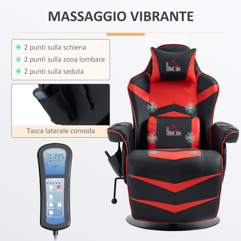 Sedia da Gaming Massaggiante con Poggiapiedi e Cuscino 79,5x82,5x111,5 cm in Pelle PU Nero   