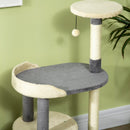 Albero Tiragraffi per Gatti a 3 Livelli H105 cm con Pali in Sisal Grigio