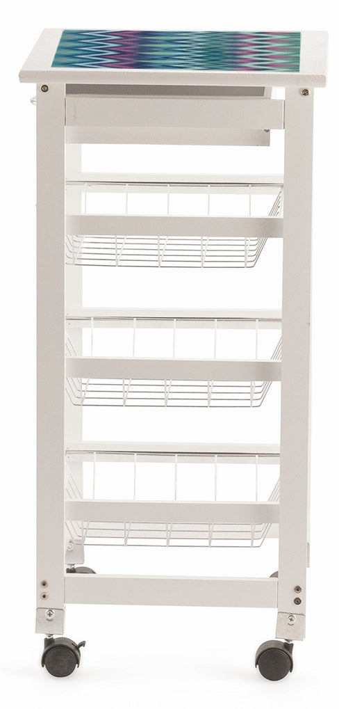 prezzo Carrello da Cucina Salvaspazio 37x37x76 cm 3 Ceste in Legno Soriani Zig Zag Bianco