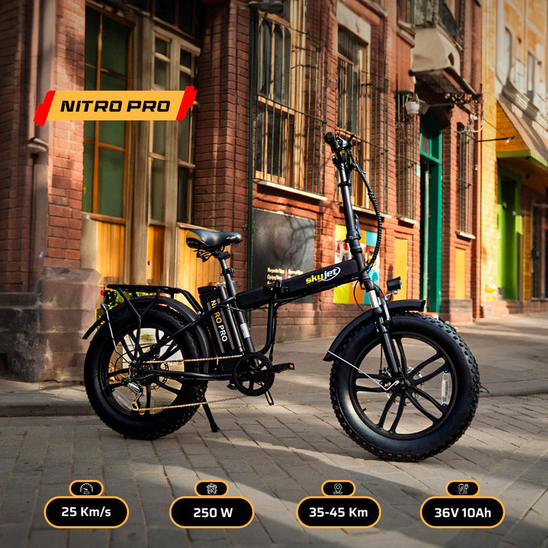 Fat-Bike Bicicletta Elettrica Pieghevole 36V a Pedalata Assistita 20” 250W SkyJet NitroPro Nera