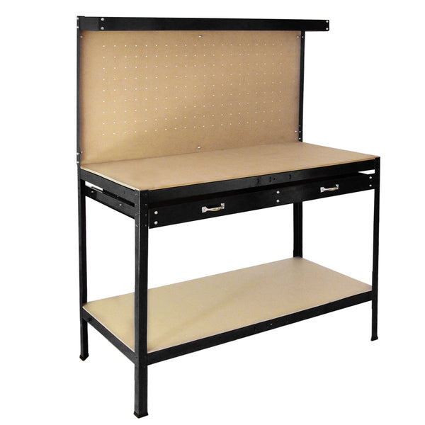 acquista Banco da Lavoro Porta Attrezzi 120 cm in Acciaio con Parete e Cassetto Nero