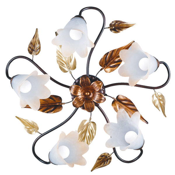 sconto Plafoniera 5xE14 Montatura Marrone Ramato Vetro Bianco Sfumato Ambra E-Energy Giulia